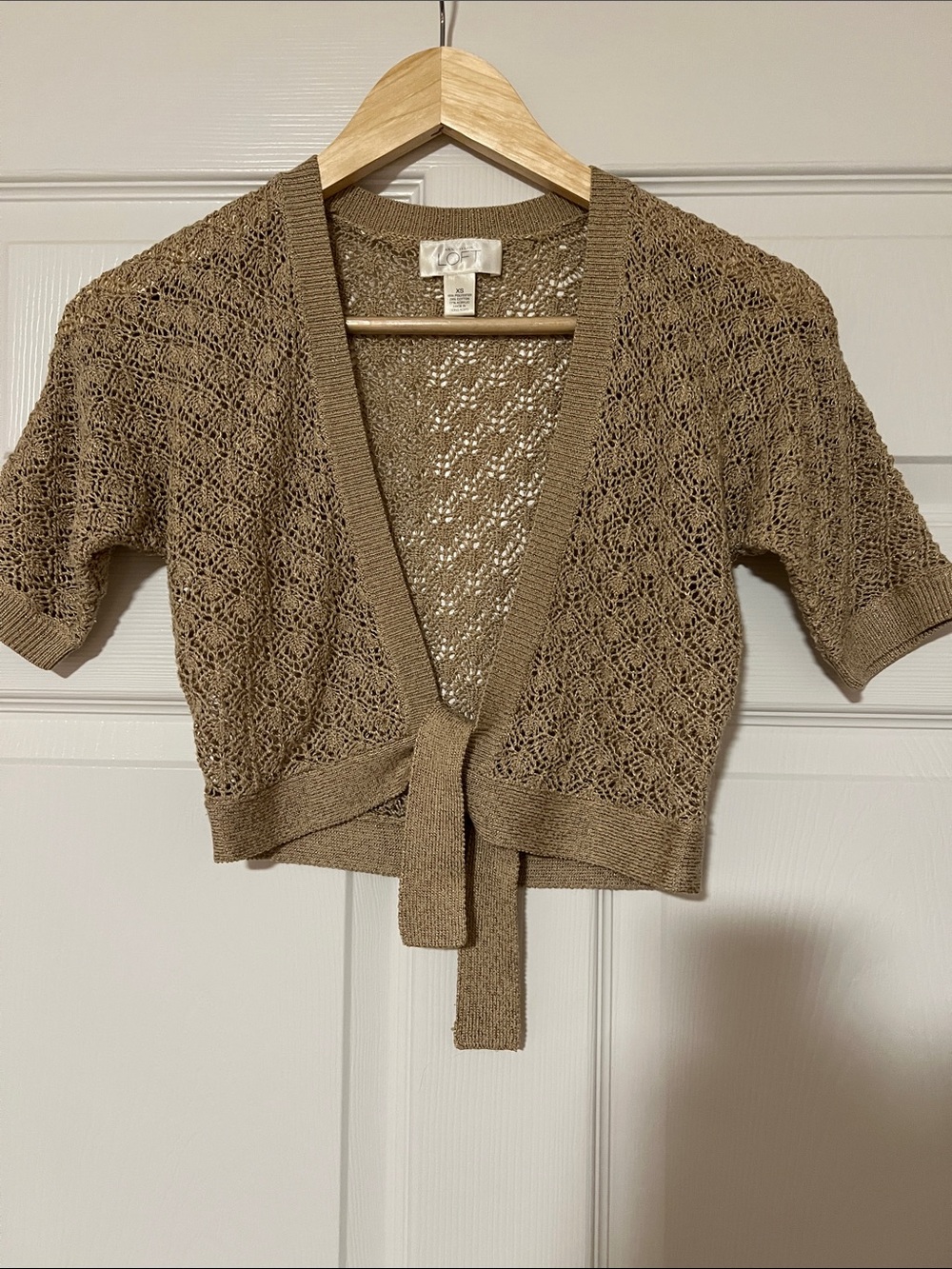 LOFT Crochet Tie Front Cropped Cardigan in Brown